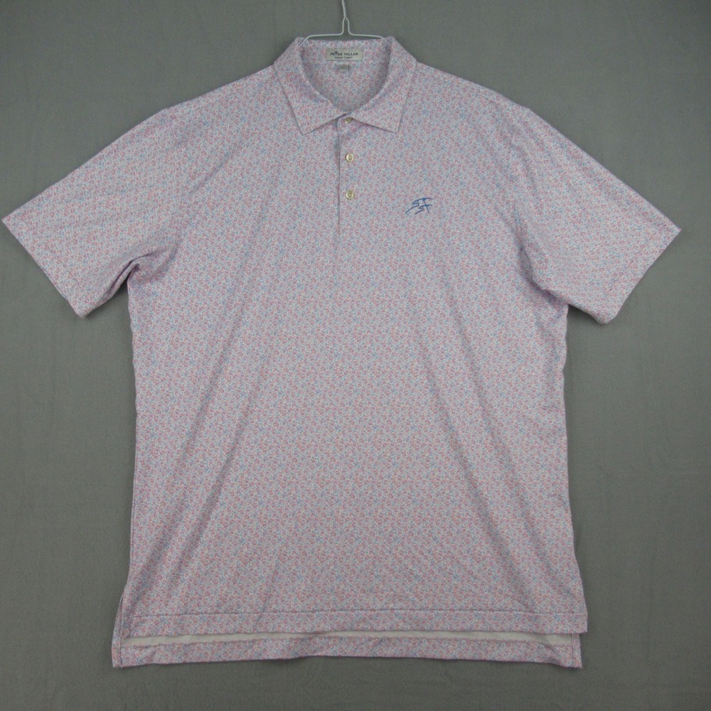 Peter Millar Polo Mens Large White Cocktail Print Summer Comfort MF21EK19S